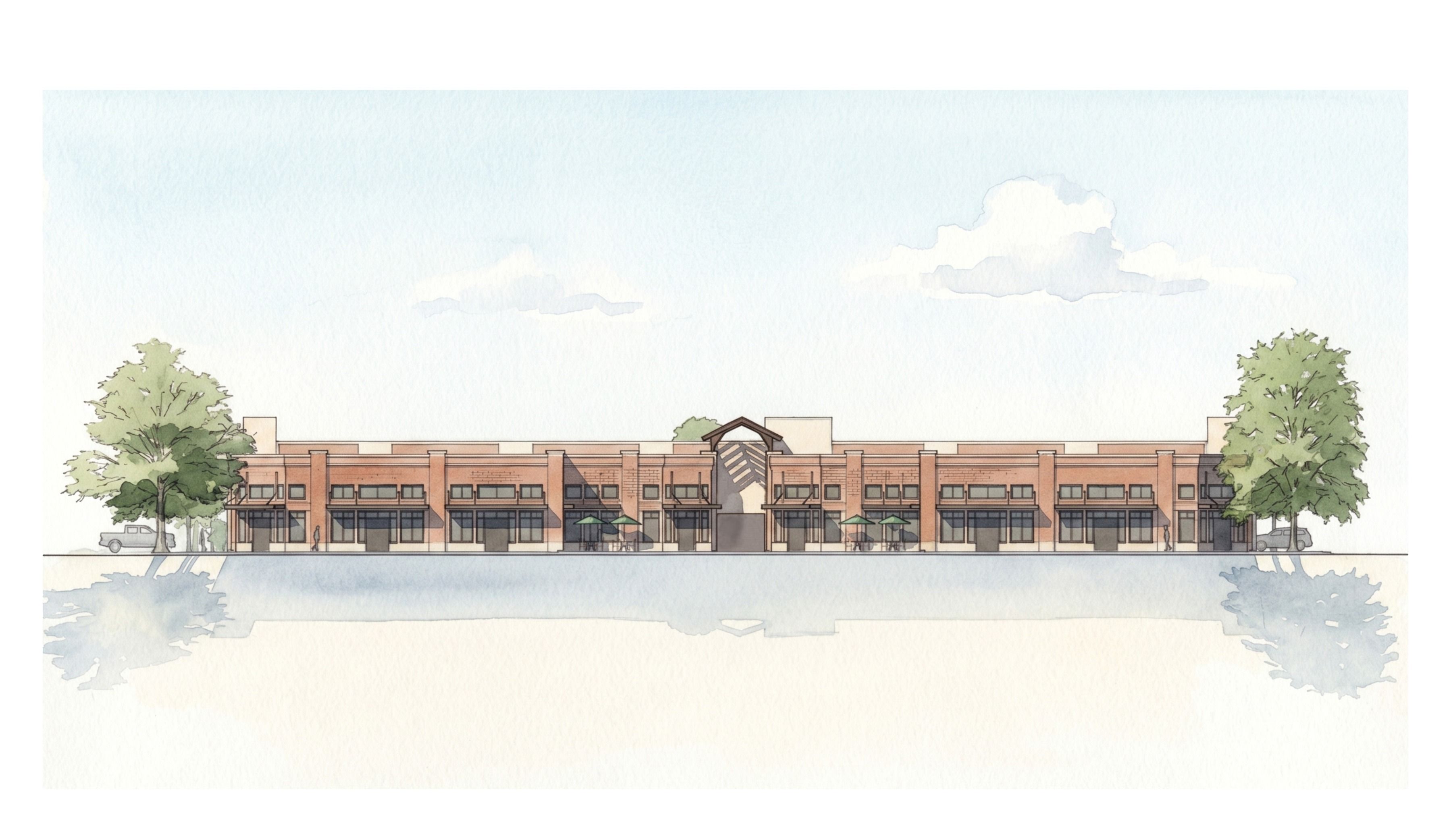 Fulshear Downtown east elevation rendering of the retail building