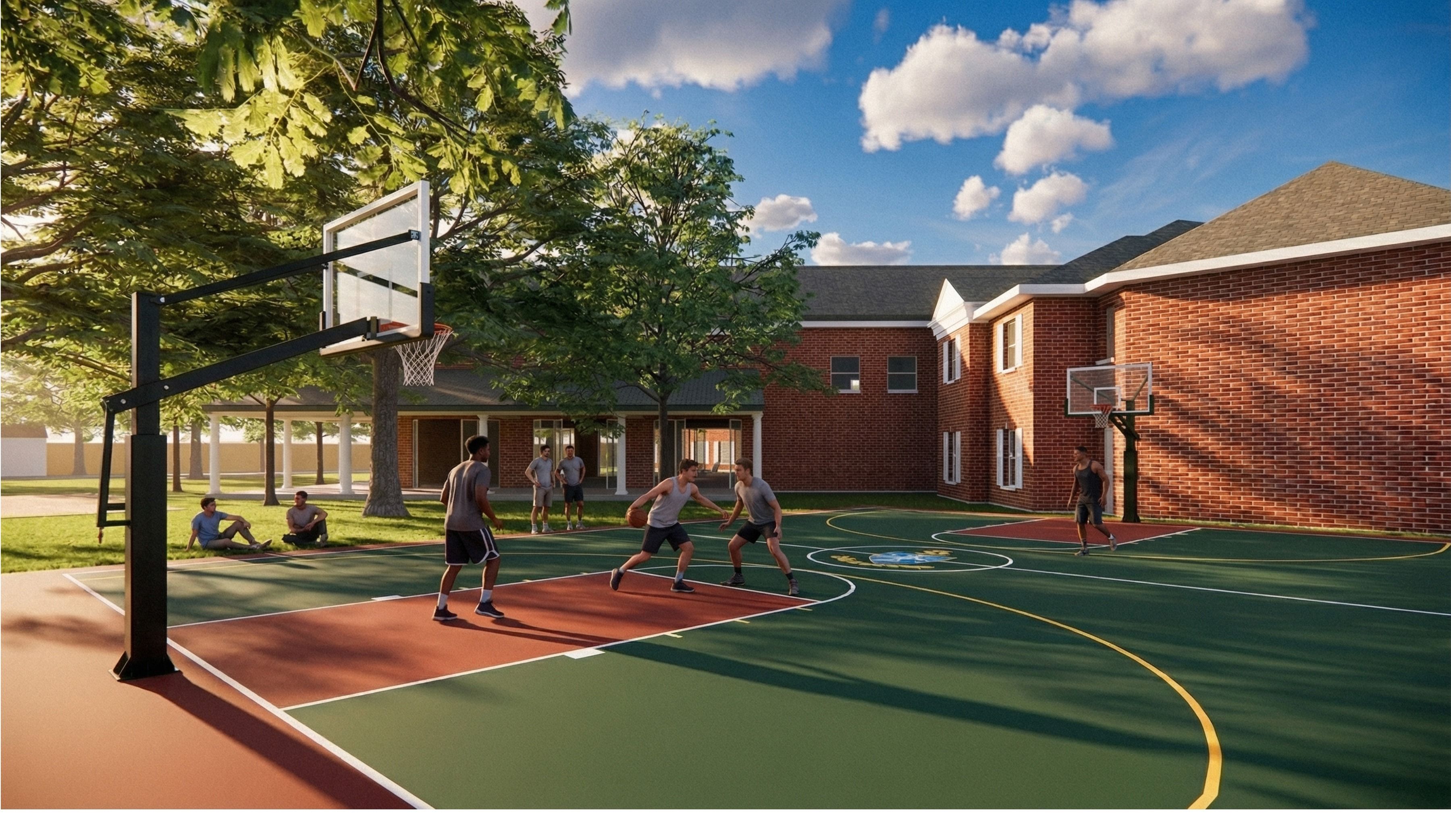 Sigma Chi fraternity house rendering, basketball court proposed for the courtyard